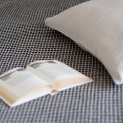 Linen Throw Natural linen/black waffle