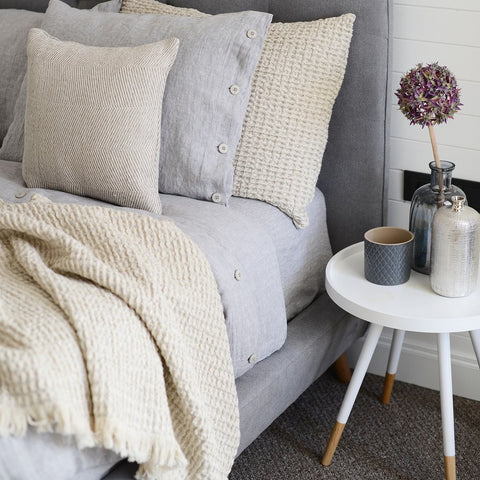 Luxury Soft Light Grey 100% Linen Duvet Cover with Buttons