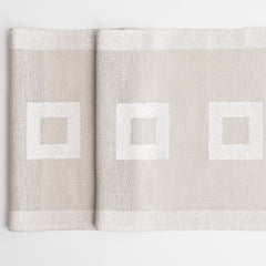 Table runner Boucle with square tracks Linen Room Latvia 80 x 45 cm natural linen & white 